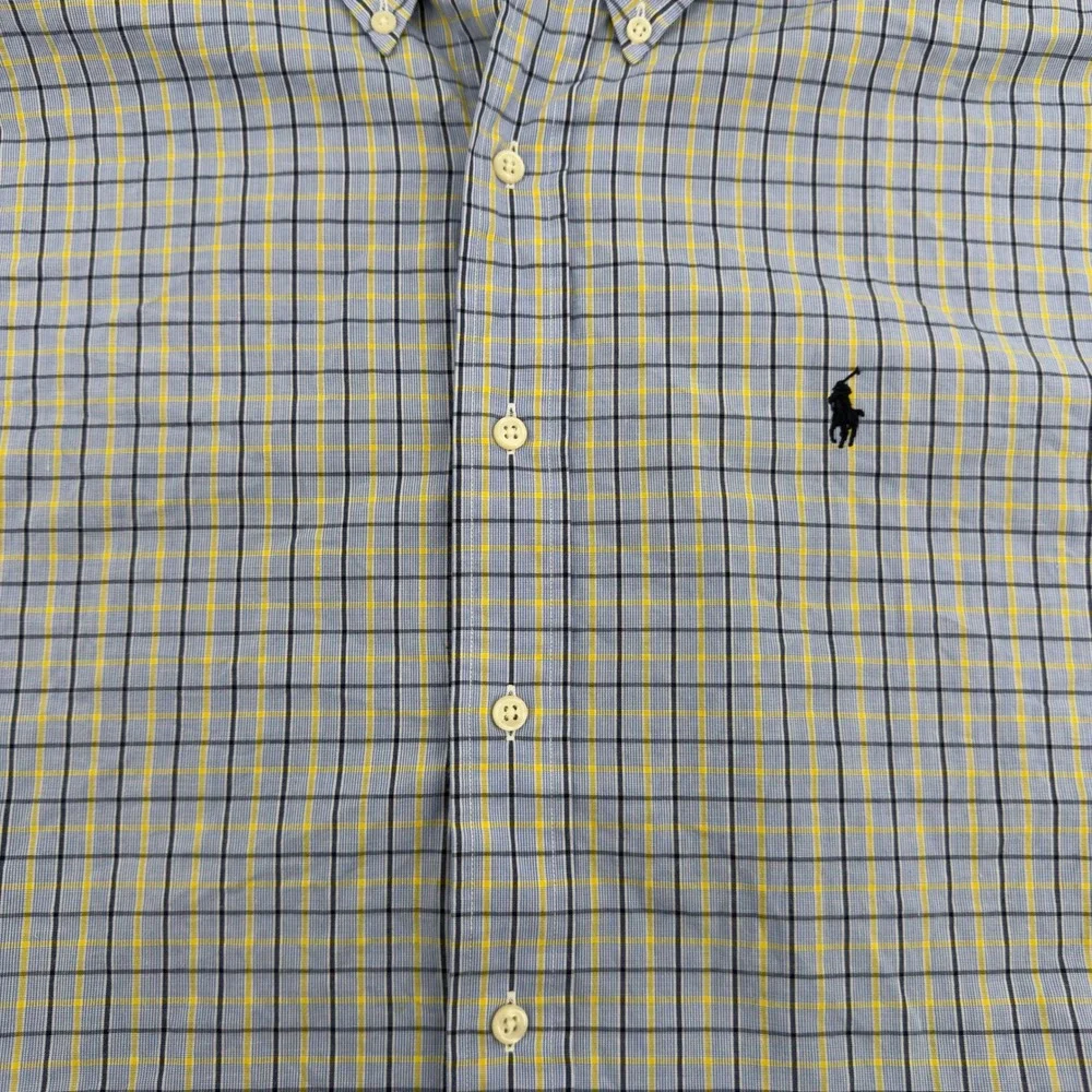 Polo Ralph Lauren Yarmouth Shirt Mens 16 34/35 Blue Yellow Plaid Button-Up